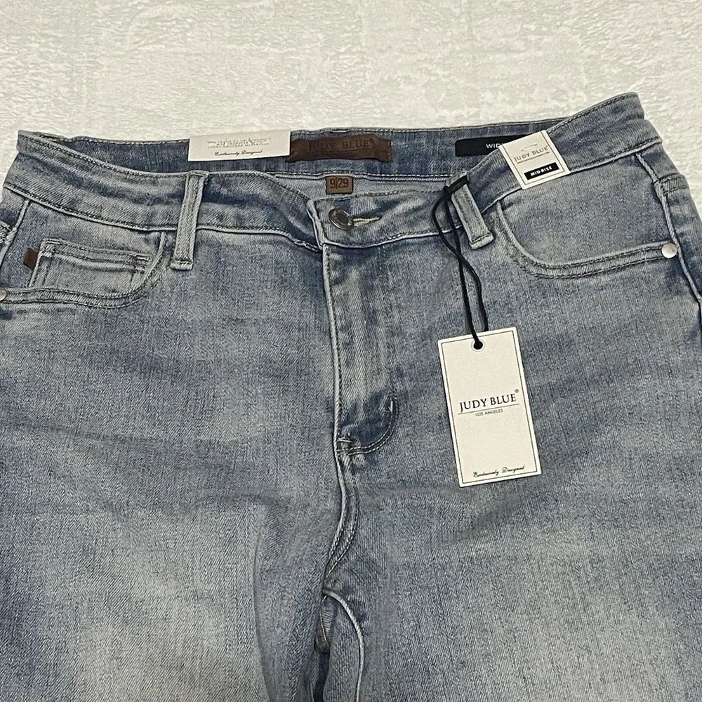 Judy Blue Flare Jeans Womens 9/29 Mid‎ Rise Boho Wide Leg Unhemmed Raw Edge